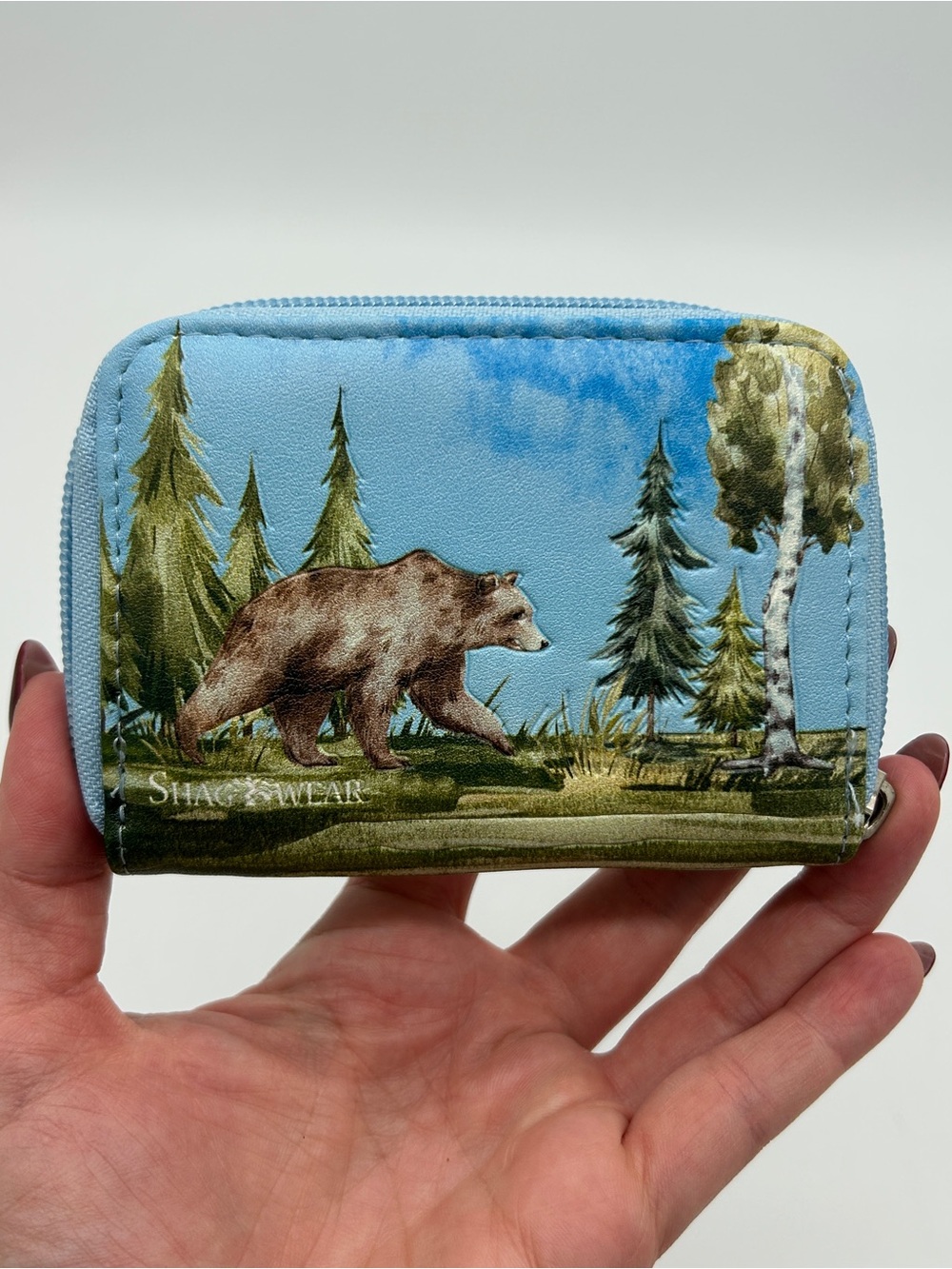 Shagwear Canada Grizzly Bear Zipper Wallet Coin Purse – Light Blue Vegan Leather